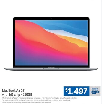Officeworks MacBook Air 13" with M1 chip - 256Gb offer
