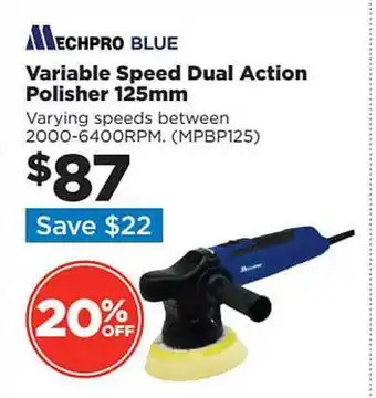 Repco Mechpro Blue Variable Speed Dual Action Polisher 125 Mm offer