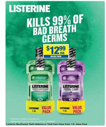 My Chemist Listerine Mouthwash Teeth Defence Or Total Care Value Pack offer