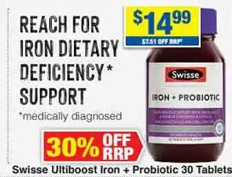 My Chemist Swisse Ultiboost Iron + Probiotic 30 Tablets offer