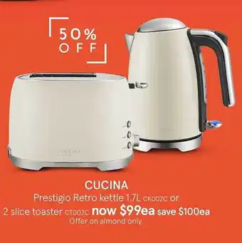 Myer Cucina Prestigioi Retro Kettle Or 2 Slice Toaster offer