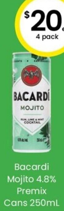 The Bottle O Bacardi Mojito 4.8% Premix Cans 250ml offer