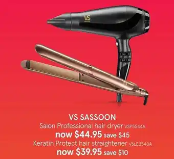 Myer Vs Sassoon Salon Professional Hair Dryer, Keratin Protect Hair Straightener offer