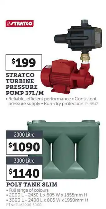 Stratco Stratco Turbine Pressure Pump 37l M Poly Tank Slim offer
