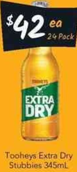 Cellarbrations Tooheys Extra Dry Stubbies 345ml offer