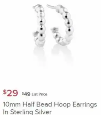 Michael Hill 10mm Half Bead Hoop Earrings In Streling Silver offer