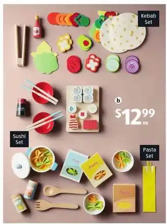 ALDI Wooden Role Play Food Sets - Kebab, Sushi, Pasta or Cookie offer