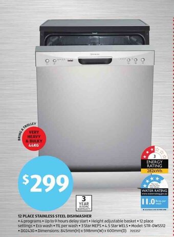 ALDI 12 Place Stainless Steel Dishwasher offer