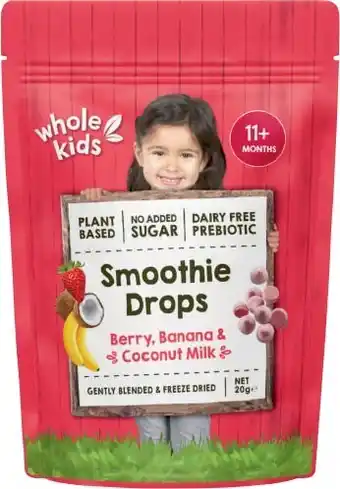 Coles Whole Kids Organic Smoothie Drops Berry, Banana & Coconut Milk 11m+ 20g offer