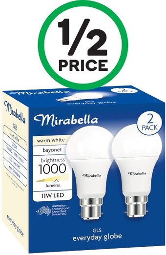 Woolworths Mirabella 11W 1000LM Globes Pk 2 offer