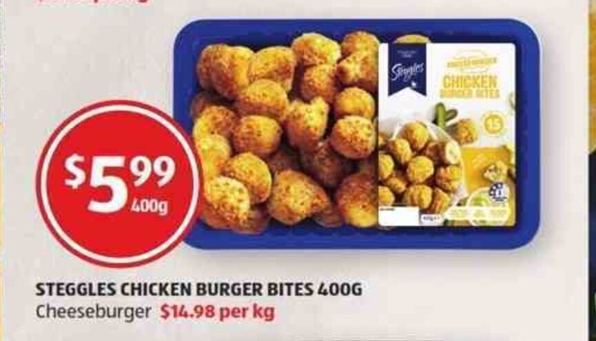 Steggles Chicken Burger Bites 400g offer at ALDI