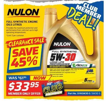 Auto One Nulon - Full Synthetic Engine Oil 5 Litres offer