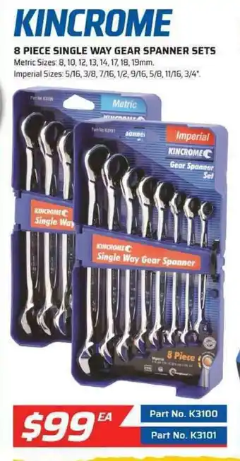 Auto One Kincrome - 8 Piece Single Way Gear Spanner Sets offer