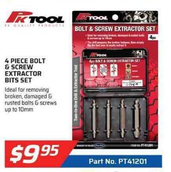 Auto One Pk Tool - 4 Piece Bolt & Screw Extractor Bits Set offer