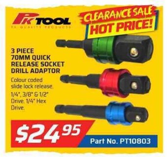 Auto One Pk Tool - 3 Piece 70mm Quick Release Socket Drill Adaptor offer
