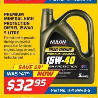 Auto One Nulon - Premium Mineral High Protection Diesel 15W40 5 Litre offer