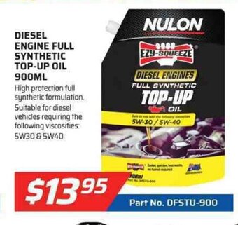 Auto One Nulon - Diesel Engine Full Synthetic Top-Up Oil 900mL offer