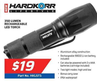 Auto One Hardkorr - 350 Lumen Rechargeable LED Torch offer