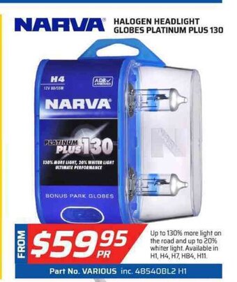 Auto One Narva - Halogen Headlight Globes Platinum Plus 130 offer