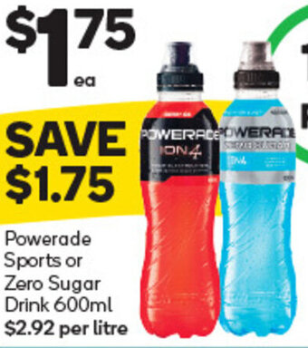 Powerade Sports or Zero Sugar Drink 600ml