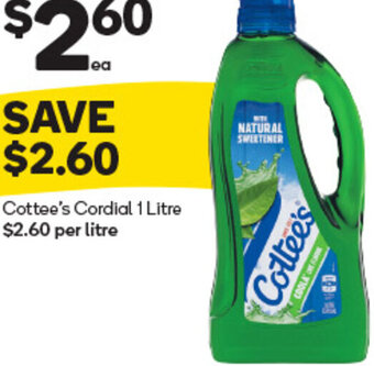 Woolworths Cottee's Cordial 1 Litre offer