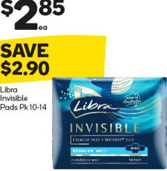 Woolworths Libra Invisible Pads Pk 10-14 offer