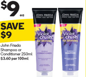 Woolworths John Frieda Shampoo or Conditioner 250ml offer