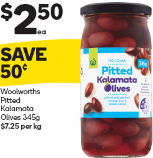 Woolworths Pitted Kalamata Olives 345g offer at Woolworths