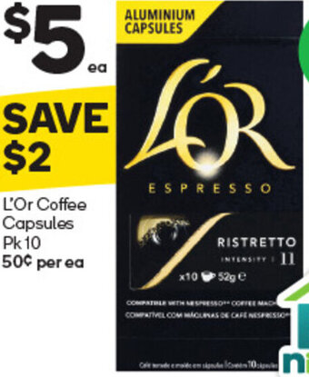 Woolworths L'Or Coffee Capsules Pk 10 offer