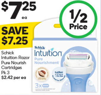 Woolworths Schick Intuition Razor Pure Nourish Cartridges Pk 3 offer