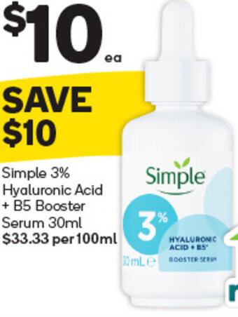 Woolworths Simple 3% Hyaluronic Acid + B5 Booster Serum 30ml offer
