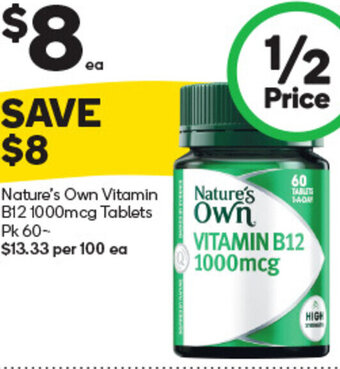 Woolworths Nature's Own Vitamin B12 1000mcg Tablets Pk 60 offer