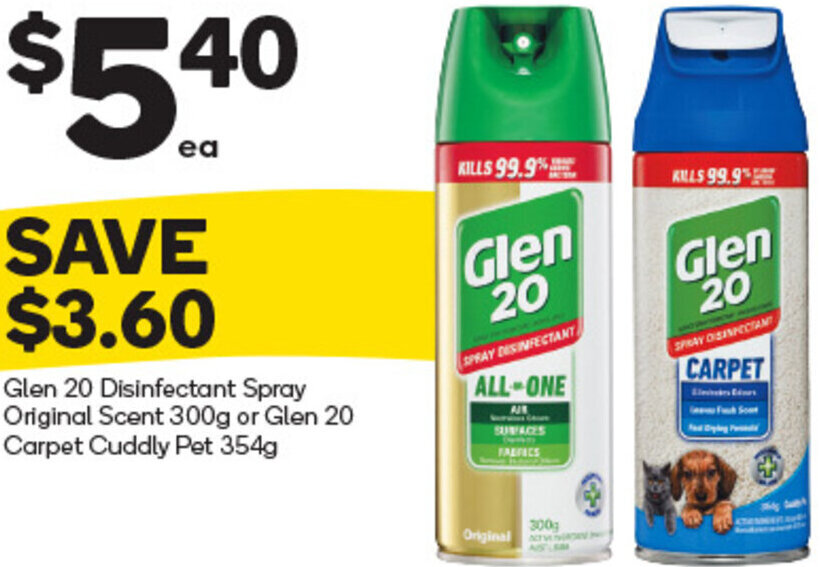 Glen 20 Disinfectant Spray Original Scent 300g or Glen 20 Carpet Cuddly