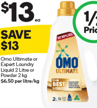 Woolworths Omo Ultimate or Expert Laundry Liquid 2 Litre or Powder 2 kg offer