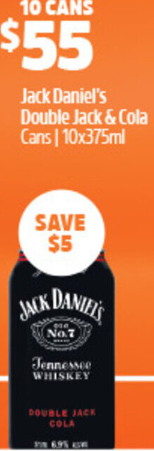 Woolworths Jack Daniel's Double Jack & Cola Cans 10x375ml offer