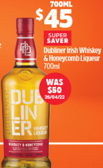 Woolworths Dubliner Irish Whiskey & Honeycomb Liqueur 700ml offer