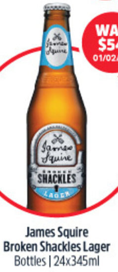 Woolworths James Squire Broken Shackles Larger 24x345ml offer