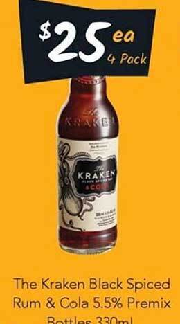 Cellarbrations The Kraken Black Spiced Rum & Cola 5.5% Premix offer