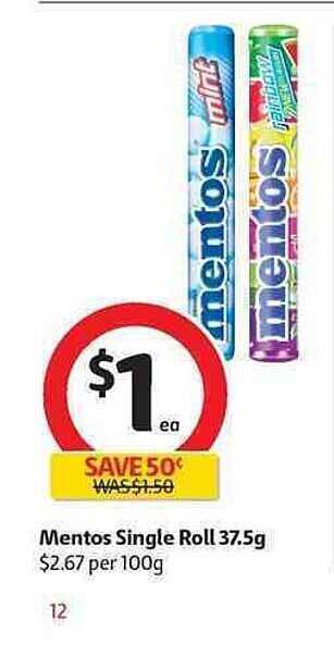 Coles Mentos Single Roll offer