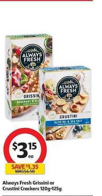 Coles Always Fresh Grissini Or Crustini Crackers 120g-125g offer