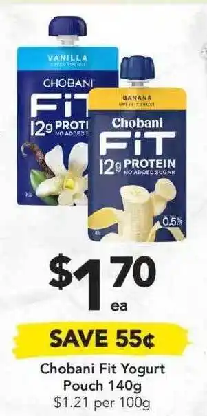 Drakes Chobani Fit Yogurt Pouch 140g offer