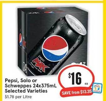 IGA Pepsi Solo Or Schweppes Selected Varieties offer
