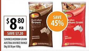 Supabarn Sunrice Medium Grain Australian Rice Range offer