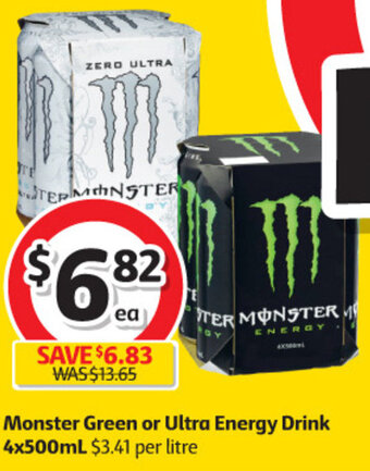 Coles Monster Green or Ultra Energy Drink 4x500ml offer