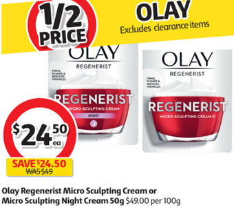 Coles Olay Regenerist Micro Sculpting Cream or Micro Sculpting Night Cream 50g offer