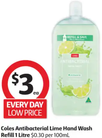 Coles Coles Antibacterial Lime Hand Wash Refill 1 LItre offer