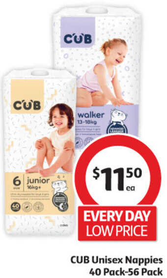 Coles CUB Unisex Nappies 40 Pack-56 Pack offer