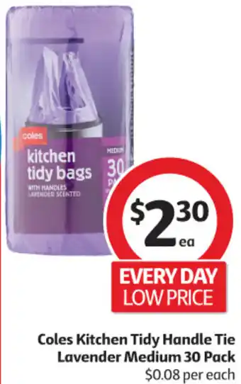 Coles Cole Kitchen Tidy Handle Tie Lavender Medium 30 Pack offer