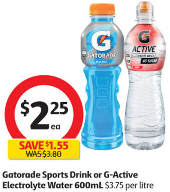 Coles Gatorade Sports Drink or G-Active Electrolyte Water 600ml offer