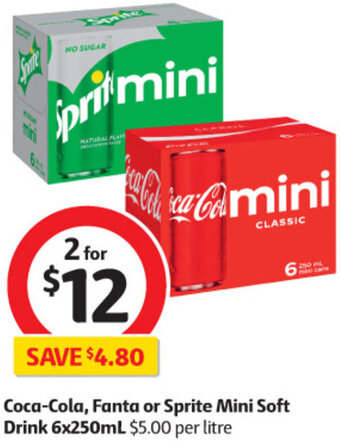 Coles Coca-Cola, Fanta or Sprite Mini Soft Drink 6x250ml offer